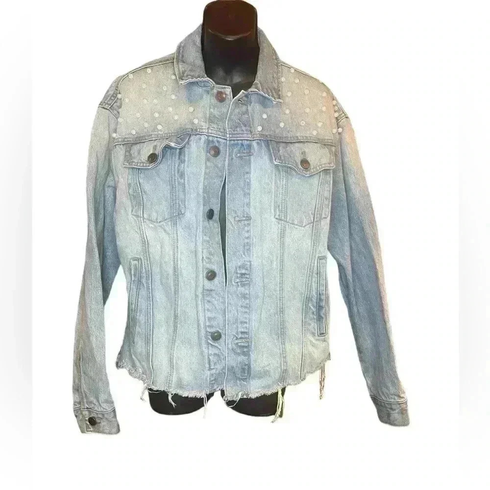 Forever 21 customized personalized denim jacket with WIFE OF THE PARTY oversized - Picture 2 of 6